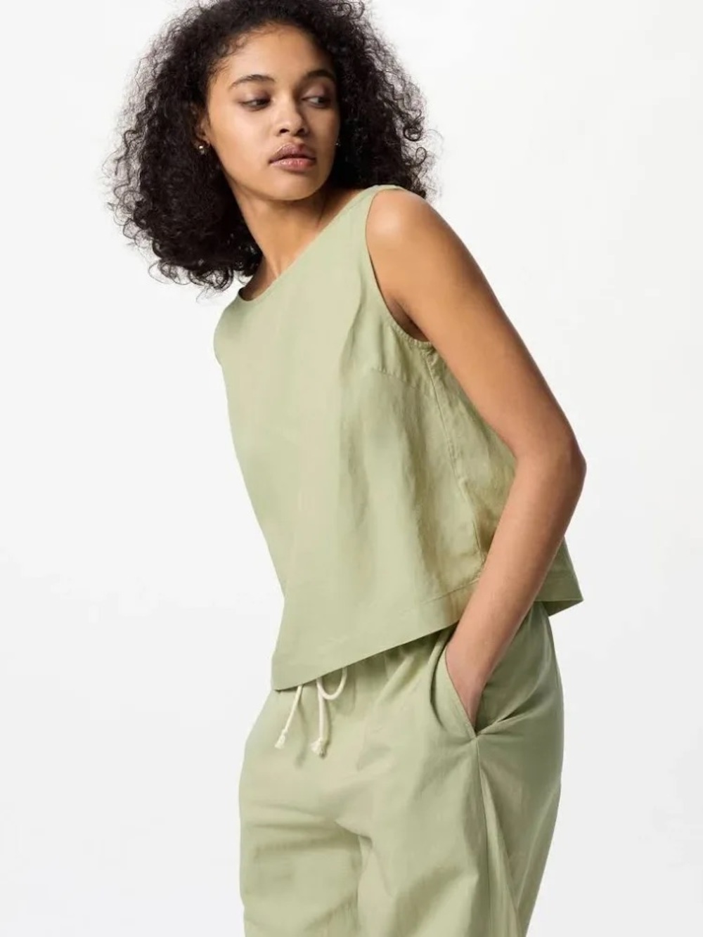 Mint green sleeveless linen top